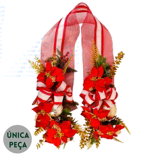 ESCAPULÁRIO / GUIRLANDA 2 M TELA VERMELHA COM FLORES E BOLAS
