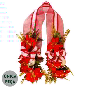 ESCAPULÁRIO / GUIRLANDA 2 M TELA VERMELHA COM FLORES E BOLAS