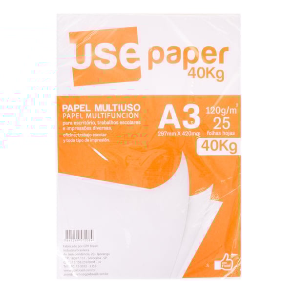 PACOTE FOLHA A3 120 GR 42X29,7 CM 25 FOLHAS BRANCAS