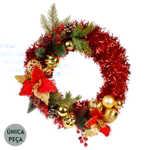 GUIRLANDA NATAL 40 CM FESTÃO VERMELHO COM BOLAS E FLOR