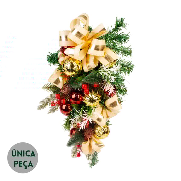 GUIRLANDA NATAL 50 CM LAÇOS BEGE COM BOLAS E SEMENTES