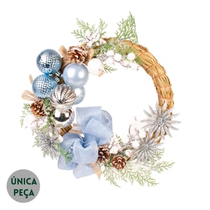 GUIRLANDA NATAL 35 CM LAÇOS E BOLAS AZUIS COM PRATA