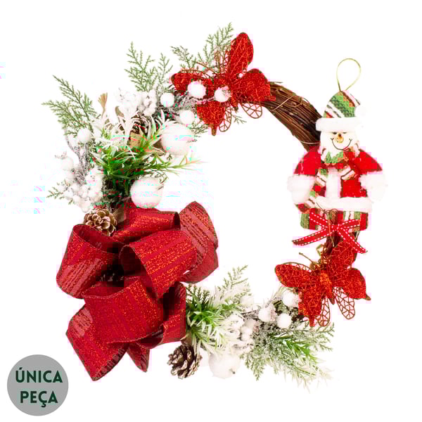 GUIRLANDA NATAL 35 CM BONECO DE NEVE COM LAÇO E BORBOLETAS