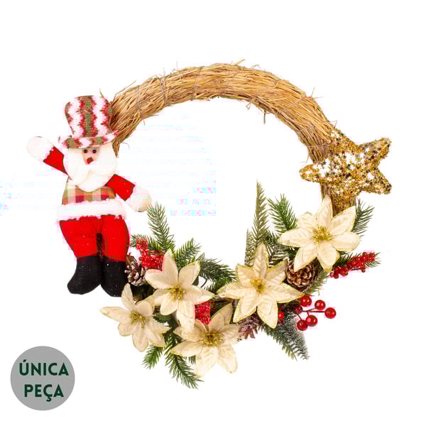 GUIRLANDA NATAL 40 CM PAPAI NOEL COM FLORES E SEMENTES