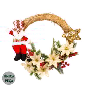GUIRLANDA NATAL 40 CM PAPAI NOEL COM FLORES E SEMENTES