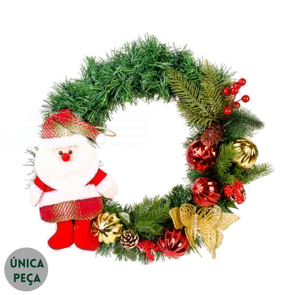 GUIRLANDA NATAL 40 CM PAPAI NOEL / BONECO DE NEVE BORBOLETA COM BOLAS