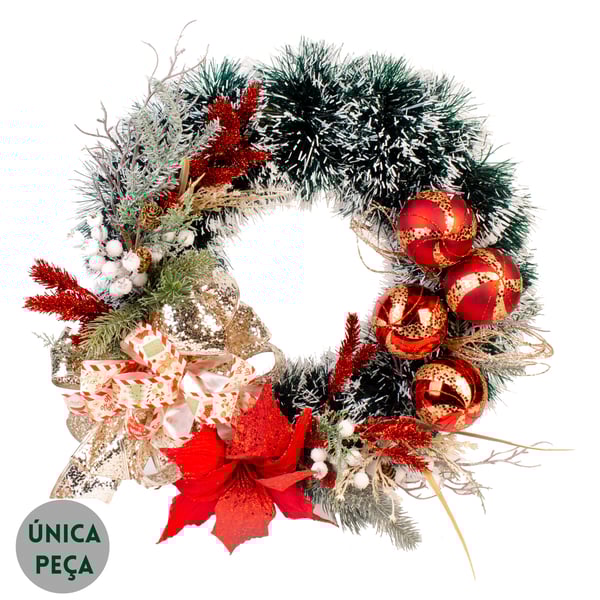 GUIRLANDA NATAL 50 CM FESTÃO MESCLADO COM FLOR BOLAS E LAÇO