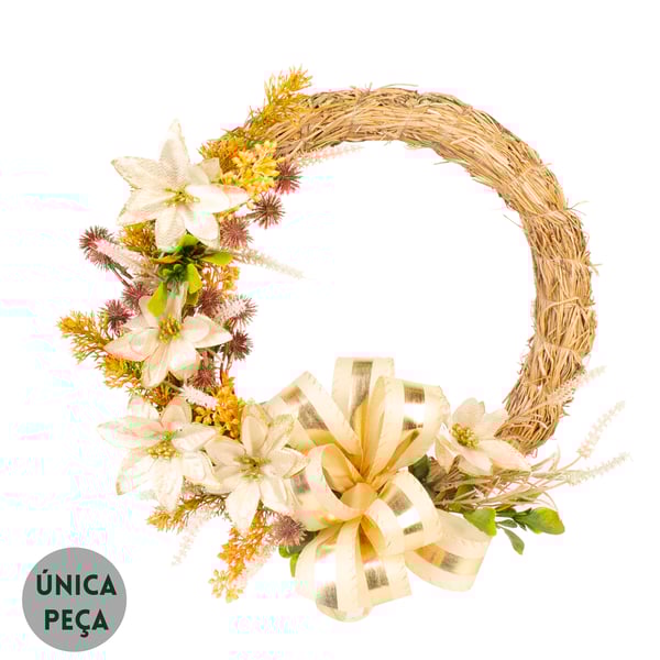 GUIRLANDA NATAL 40 CM FLORES E LAÇO