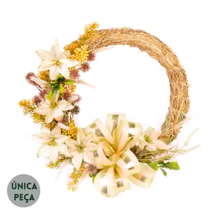 GUIRLANDA NATAL 40 CM FLORES E LAÇO