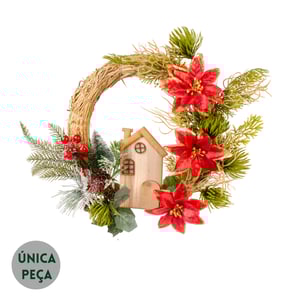 GUIRLANDA NATAL 28 CM CASA COM FLORES VERMELHAS