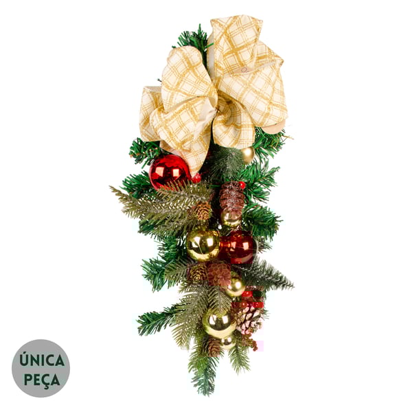 GUIRLANDA NATAL 50 CM LAÇO XADREZ COM BOLAS E SEMENTES