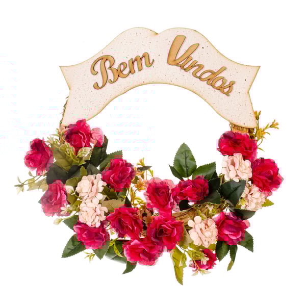 GUIRLANDA BEM VINDOS 35 CM ROSA COM COMPLEMENTOS