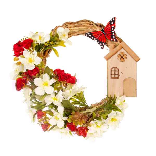 GUIRLANDA AZALEIA 30 CM CASA COM BORBOLETA