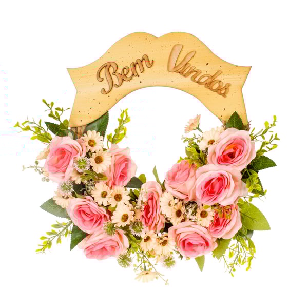 GUIRLANDA BEM VINDOS 35 CM ROSA E MARGARIDA