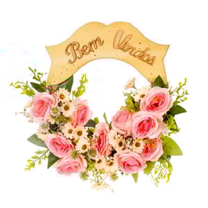 GUIRLANDA BEM VINDOS 35 CM ROSA E MARGARIDA