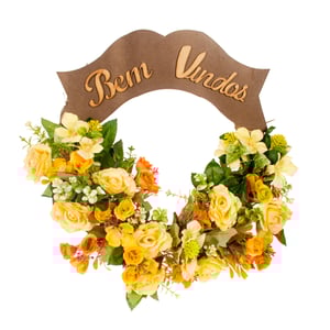 GUIRLANDA BEM VINDOS 35 CM ROSA E MARGARIDA