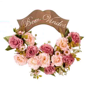 GUIRLANDA BEM VINDOS 38 CM ROSA COM MARGARIDA