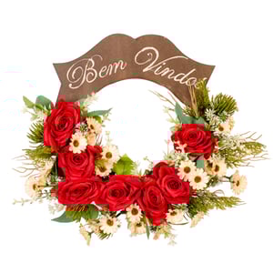 GUIRLANDA BEM VINDOS 38 CM ROSA VERMELHA COM MARGARIDA