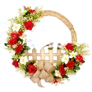 GUIRLANDA ROSA 50 CM COM PÁSSAROS NO CERCADO