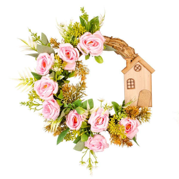 GUIRLANDA PEÔNIA ROSA 35 CM COM CASA