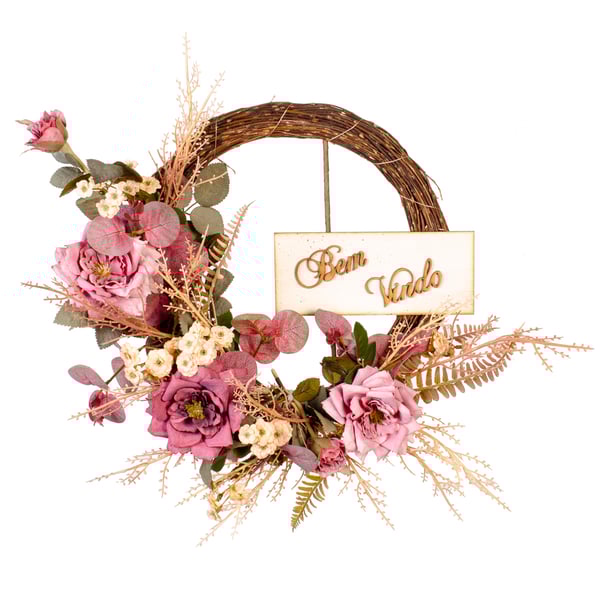 GUIRLANDA BEM VINDO 35 CM ROSA COM MIRTA