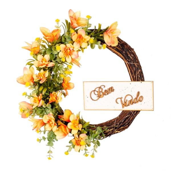 GUIRLANDA BEM VINDO 35 CM AZALEIA LARANJA