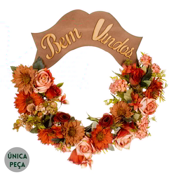 GUIRLANDA BEM VINDOS 45 CM GÉRBERA E ROSA OUTONAL