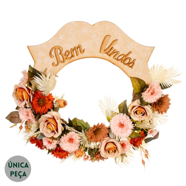 GUIRLANDA BEM VINDOS 50 CM GÉRBERA ROSA E CRAVO OUTONAL