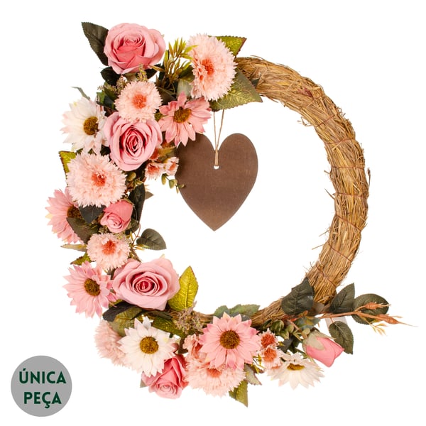 GUIRLANDA GÉRBERA COM BOTÃO 50 CM COM CORAÇÃO