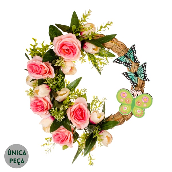 GUIRLANDA TULIPA E ROSA 38 CM COM BORBOLETAS