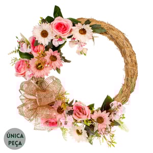 GUIRLANDA ROSA E ORQUÍDEA 45 CM COM LAÇO