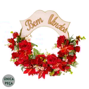 GUIRLANDA BEM VINDOS 45 CM MROSA E LÍRIO VERMELHO