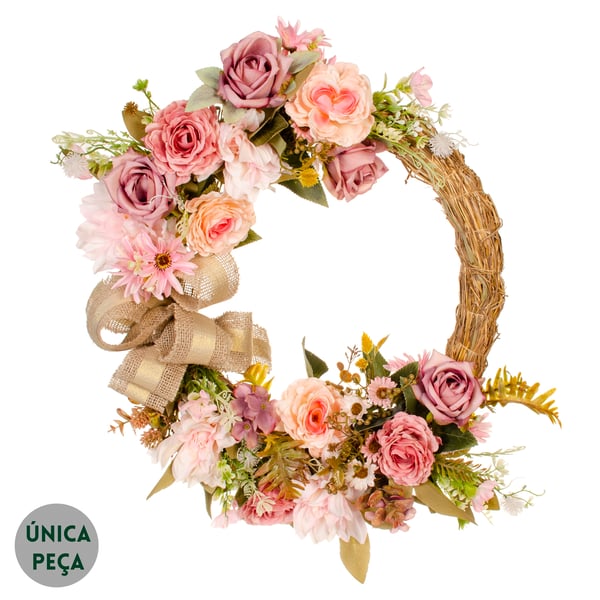 GUIRLANDA ROSA E DÁLIA 45 CM COM LAÇO