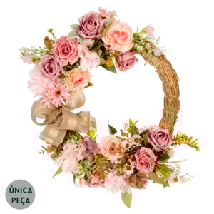 GUIRLANDA ROSA E DÁLIA 45 CM COM LAÇO