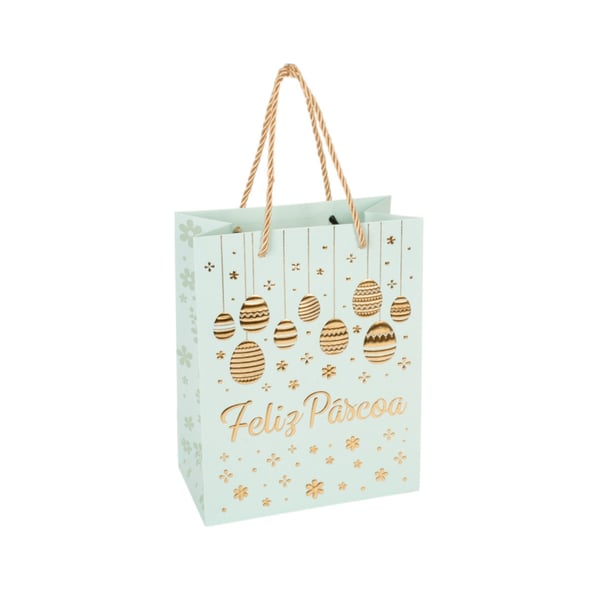 SACOLA PRESENTE 23X18X10 CM FELIZ PÁSCOA CARTONADA