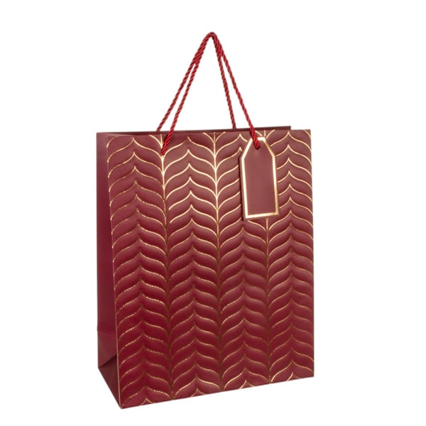 SACOLA PRESENTE 32X26X12 DETALHES METALIZADOS DOURADOS CARTONADA