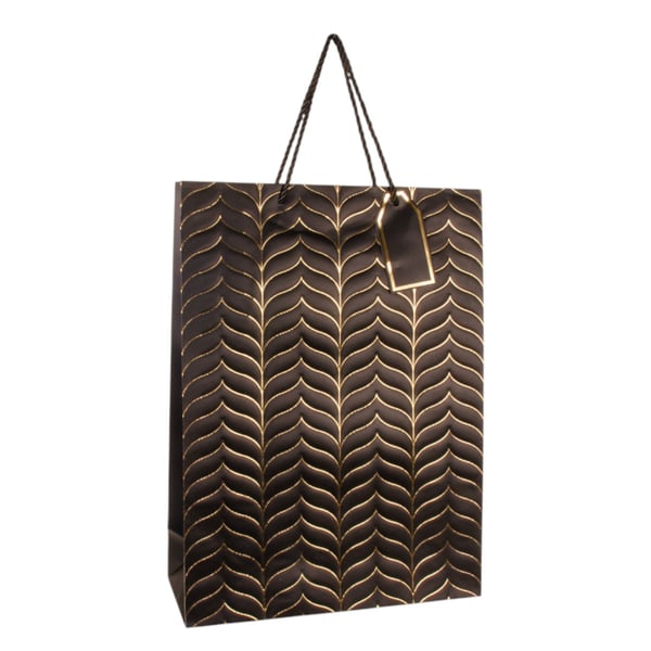 SACOLA PRESENTE 42X31X12 CM DETALHES METALIZADOS DOURADOS CARTONADA