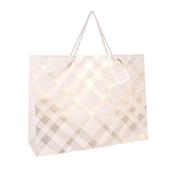 SACOLA PRESENTE 31X42X12 CM DETALHES METALIZADOS DOURADOS CARTONADA