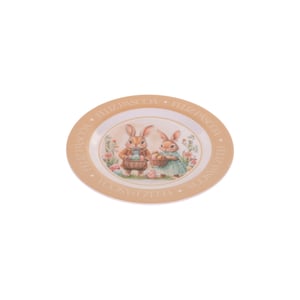 BANDEJA / PRATO MELAMINA 1X17 CM FELIZ PÁSCOA REDONDO COELHOS BEGE