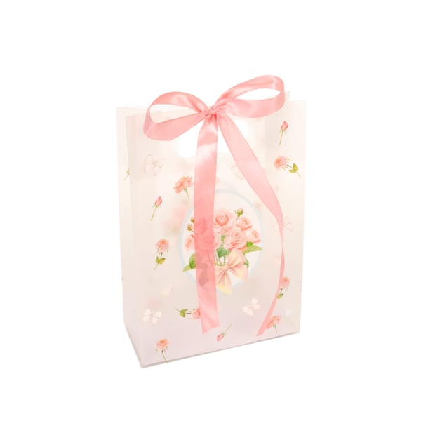 SACOLA PRESENTE 26X18X8 CM FLORES COM LAÇO CETIM PLÁSTICA