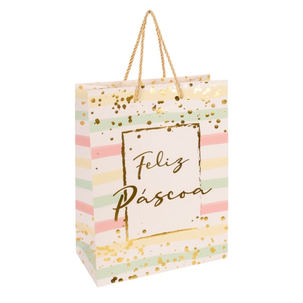 SACOLA PRESENTE 31X24X12 CM FELIZ PÁSCOA TONS PASTÉIS CARTONADA
