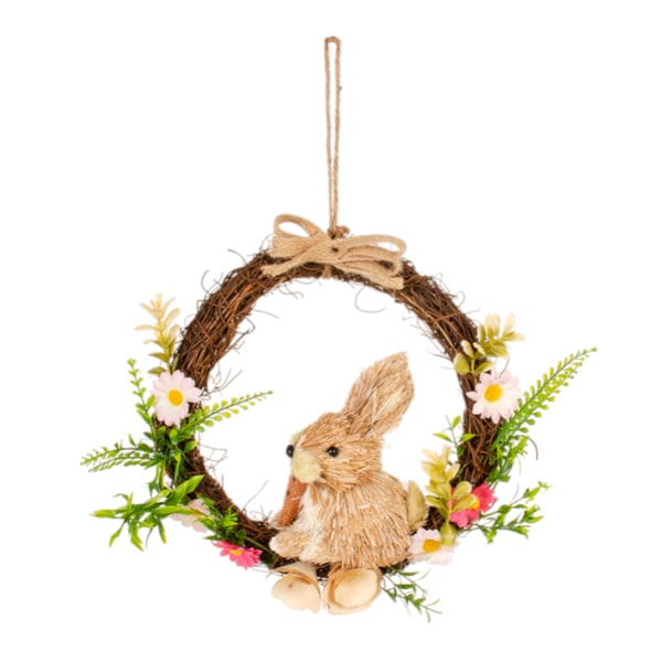 GUIRLANDA PÁSCOA 27 CM COELHO DE PALHA COM FLORES