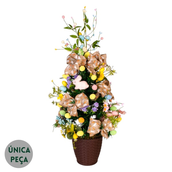 VASO DECORATIVO ÁRVORE DE PÁSCOA 64 CM COM FLOR LAÇO E OVOS