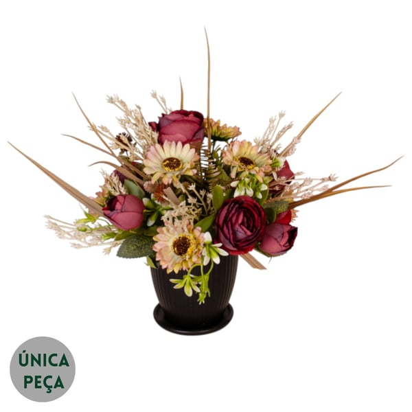 VASO DECORATIVO INT. 23 CM ROSA E MARGARIDA 