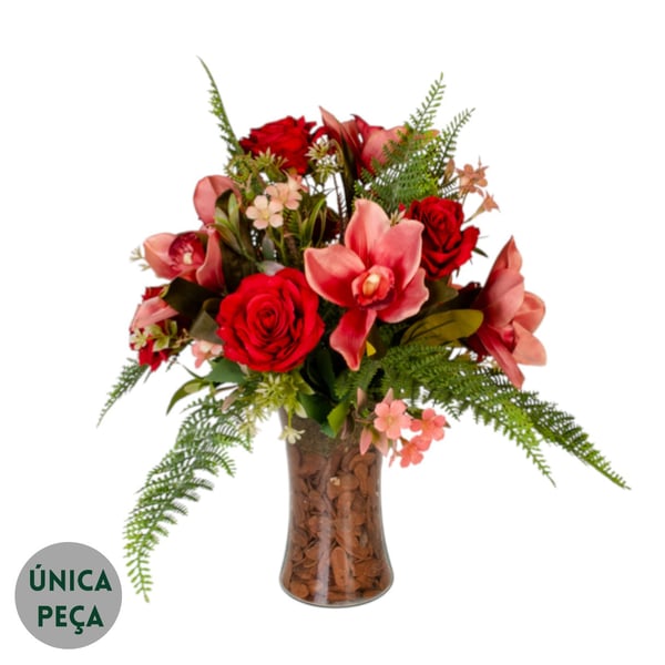 VASO DECORATIVO INT. 42 CM ROSA E ORQUÍDEA 