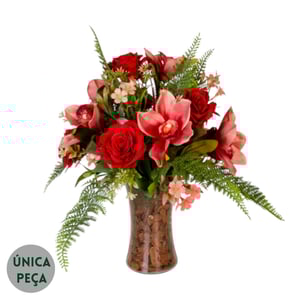 VASO DECORATIVO INT. 42 CM ROSA E ORQUÍDEA 