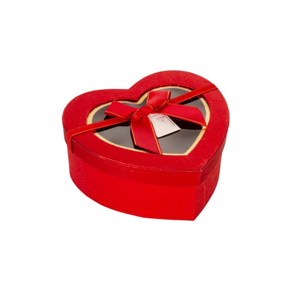 CAIXA CORAÇÃO 7,5X18X17 CM COM VISOR E LAÇO GLITTER CARTONADA