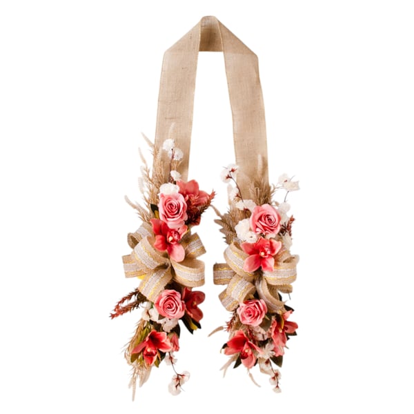 ESCAPULÁRIO / GUIRLANDA 2,10 M ORQUÍDEA COM ROSA LAÇO JUTA COM RENDA