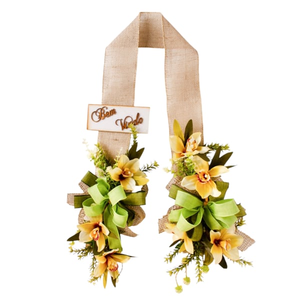 ESCAPULÁRIO / GUIRLANDA 1,60 M BEM VINDO ORQUÍDEA LAÇO VERDE