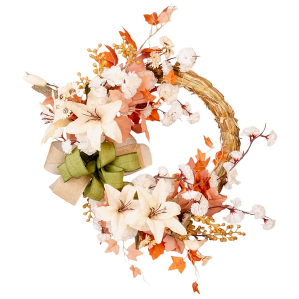 GUIRLANDA PLÁTANO E LÍRIO 38 CM LAÇO VERDE 